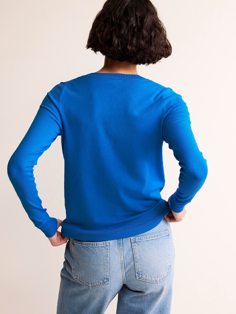 Boden Dark Blue V-Neck Catriona Cotton Jumper - Image 2 of 6