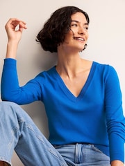 Boden Dark Blue V-Neck Catriona Cotton Jumper - Image 3 of 6