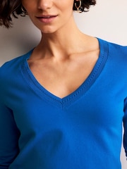 Boden Dark Blue V-Neck Catriona Cotton Jumper - Image 4 of 6