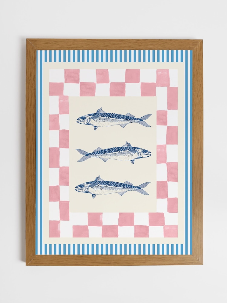 Joules Blue Shoal and Square Wood Framed Print Wall 43 x 53cm Art - Image 2 of 4