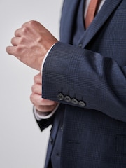 Navy Blue Slim Check Suit Jacket - Image 5 of 7