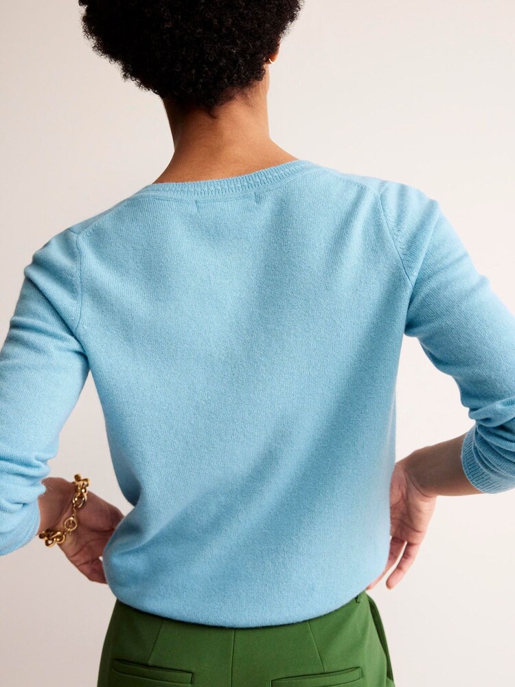 Boden Light Blue Eva Cashmere Crew Cardigan - Image 3 of 6