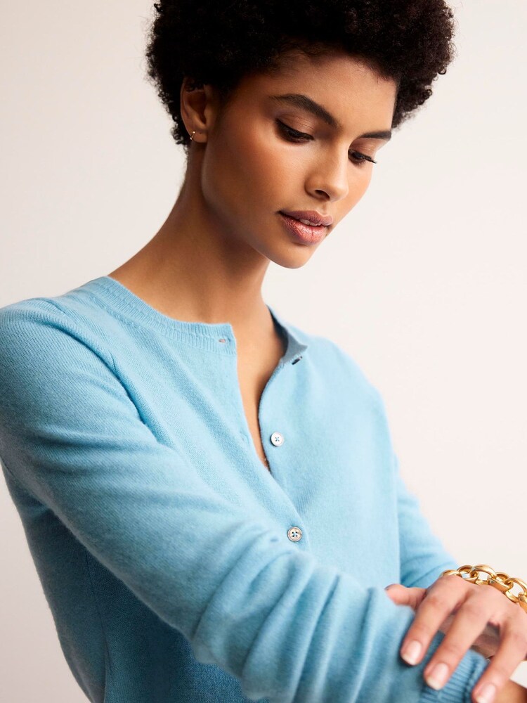Boden Light Blue Eva Cashmere Crew Cardigan - Image 4 of 6