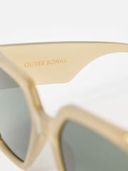 Oliver Bonas Green Green & Gold Metal Inlay Oversized Square Sunglasses - Image 6 of 6