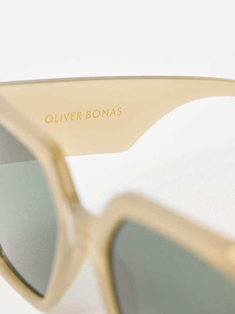 Oliver Bonas Green Green & Gold Metal Inlay Oversized Square Sunglasses - Image 6 of 6