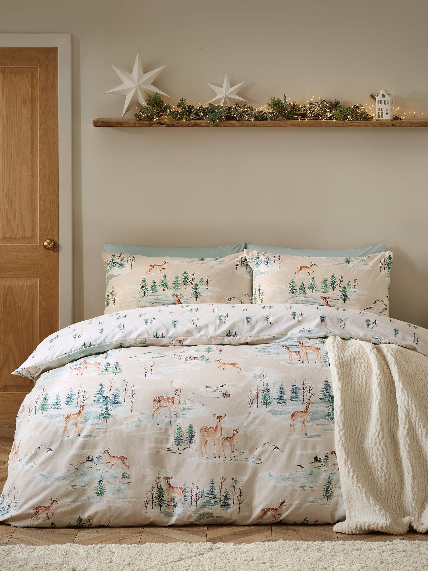 Catherine Lansfield Beige Brushed Christmas Deer Cotton Duvet Cover Set in Size Superking, Sports Direct - Image 6