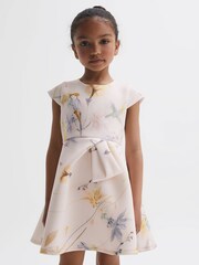 Reiss Pink Eda 9-14 yrs Scuba Floral Printed Dress - Image 3 of 6