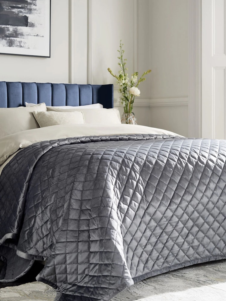 Charcoal Grey Hamilton Velvet Quilted Bedspread - Image 1 of 6