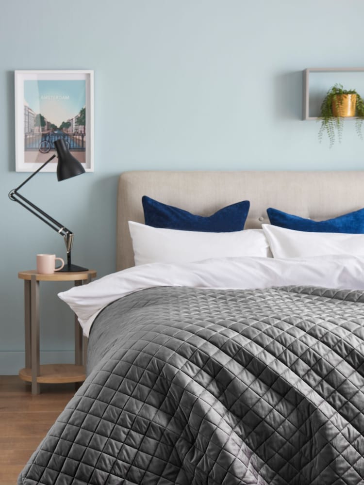 Charcoal Grey Hamilton Velvet Quilted Bedspread - Image 2 of 6