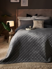 Charcoal Grey Hamilton Velvet Quilted Bedspread - Image 3 of 6