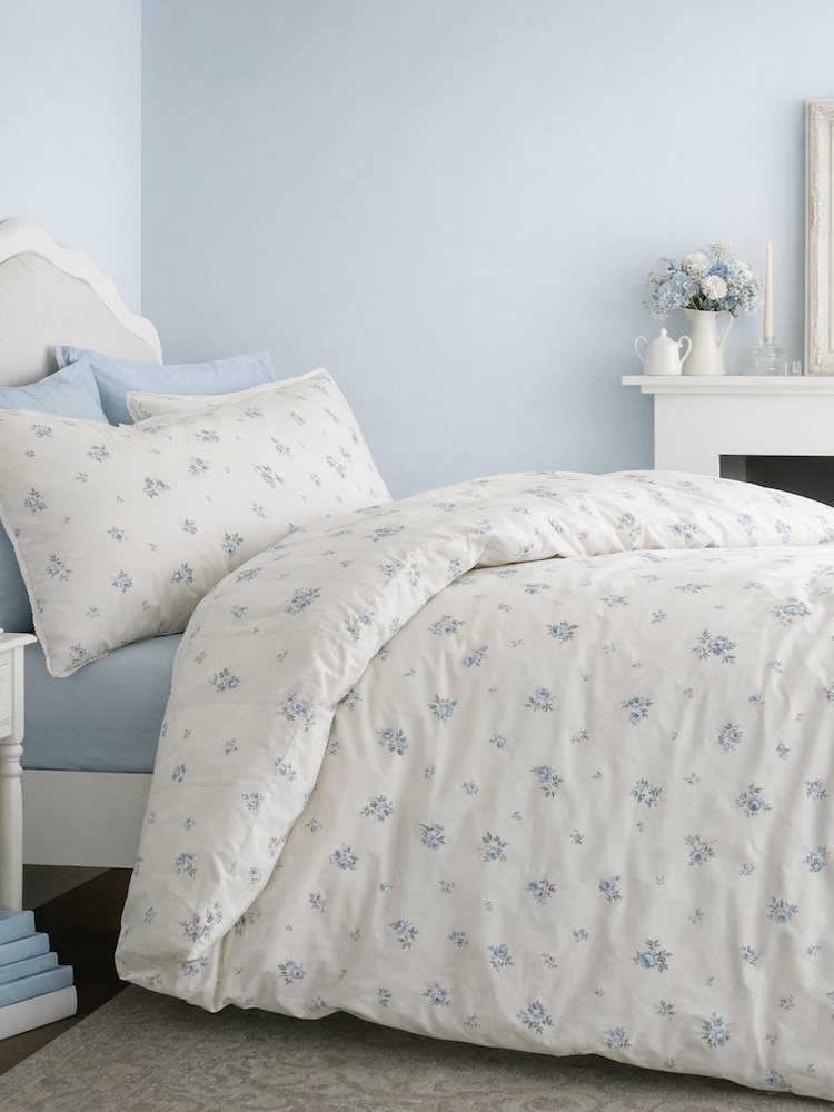Bianca Blue Vintage Rosebud Lace Cotton Duvet Cover Set - Image 1 of 4 Bianca Blue Vintage Rosebud Lace Cotton Duvet Cover Set - Image 1 of 4