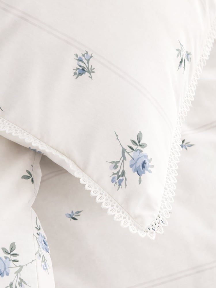 Bianca Blue Vintage Rosebud Lace Cotton Duvet Cover Set - Image 4 of 4 Bianca Blue Vintage Rosebud Lace Cotton Duvet Cover Set - Image 4 of 4