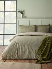 Catherine Lansfield Green Herringbone Brushed Cotton Duvet Cover and Pillowcase Set - Image 2 of 5
