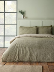 Catherine Lansfield Green Herringbone Brushed Cotton Duvet Cover and Pillowcase Set - Image 3 of 5