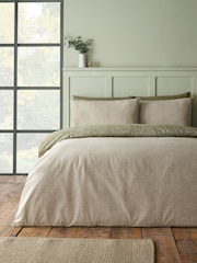 Catherine Lansfield Green Herringbone Brushed Cotton Duvet Cover and Pillowcase Set - Image 4 of 5