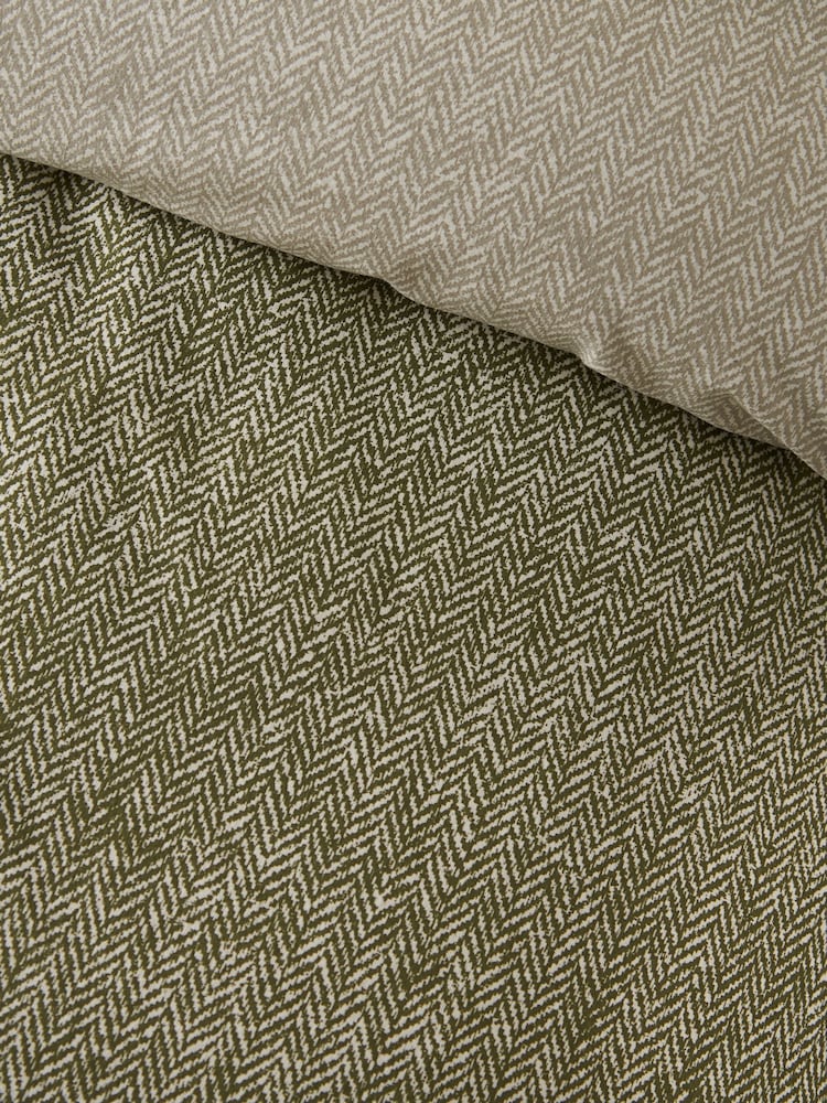 Catherine Lansfield Green Herringbone Brushed Cotton Duvet Cover and Pillowcase Set - Image 5 of 5