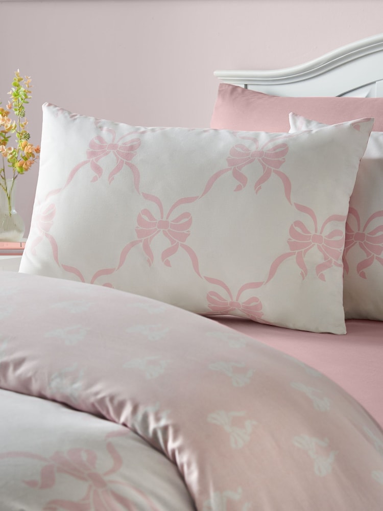 Catherine Lansfield Pink Pretty Bows Reversible Duvet Cover and Pillowcase Set - Image 1 of 4 Catherine Lansfield Pink Pretty Bows Reversible Duvet Cover and Pillowcase Set - Image 1 of 4