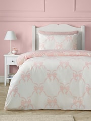 Catherine Lansfield Pink Pretty Bows Reversible Duvet Cover and Pillowcase Set - Image 2 of 4