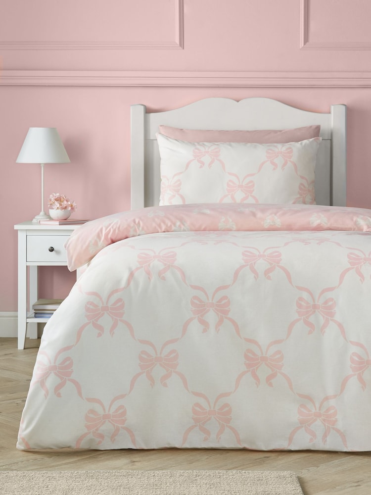 Catherine Lansfield Pink Pretty Bows Reversible Duvet Cover and Pillowcase Set - Image 2 of 4 Catherine Lansfield Pink Pretty Bows Reversible Duvet Cover and Pillowcase Set - Image 2 of 4