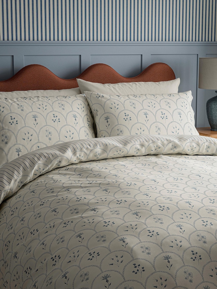 Sanderson Indigo Summer Scallop Cotton Duvet Cover & Pillowcase Set - Image 1 of 6