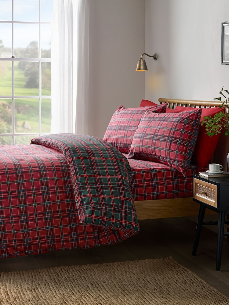Catherine Lansfield Red / Green Tartan Check Reversible Duvet Cover and Set - Image 1 of 4