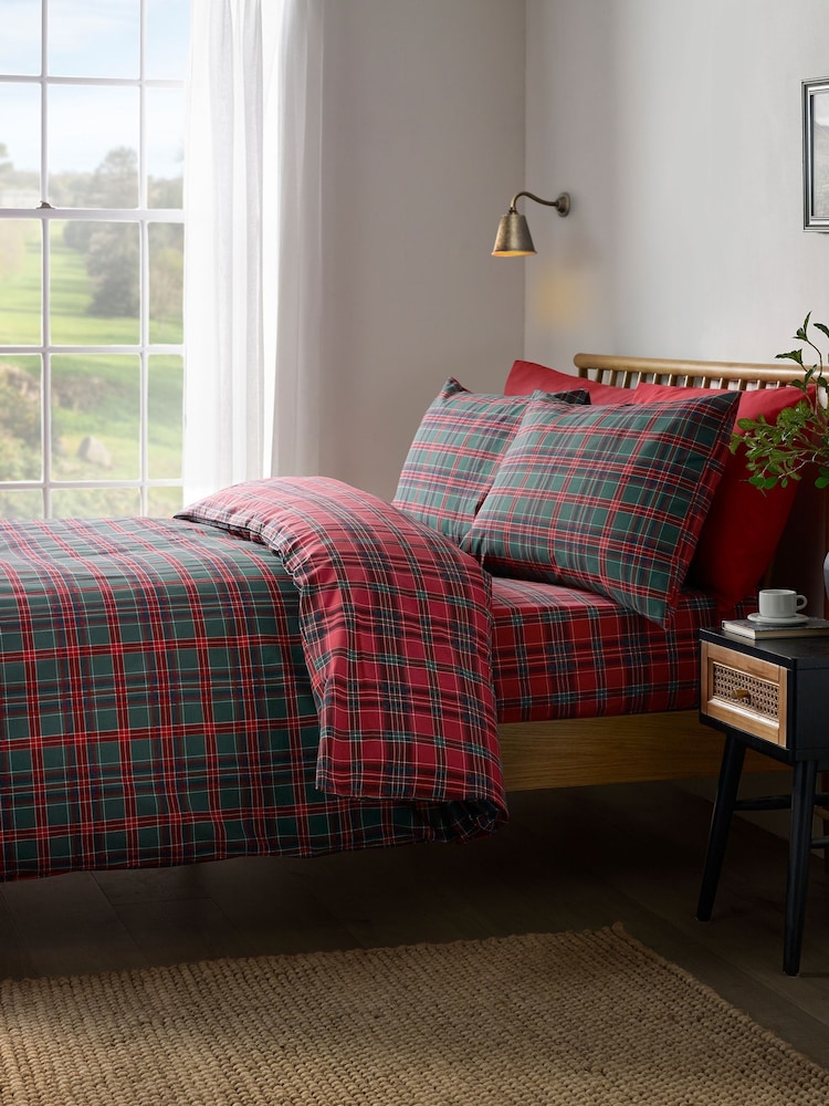 Catherine Lansfield Red / Green Tartan Check Reversible Duvet Cover and Set - Image 2 of 4