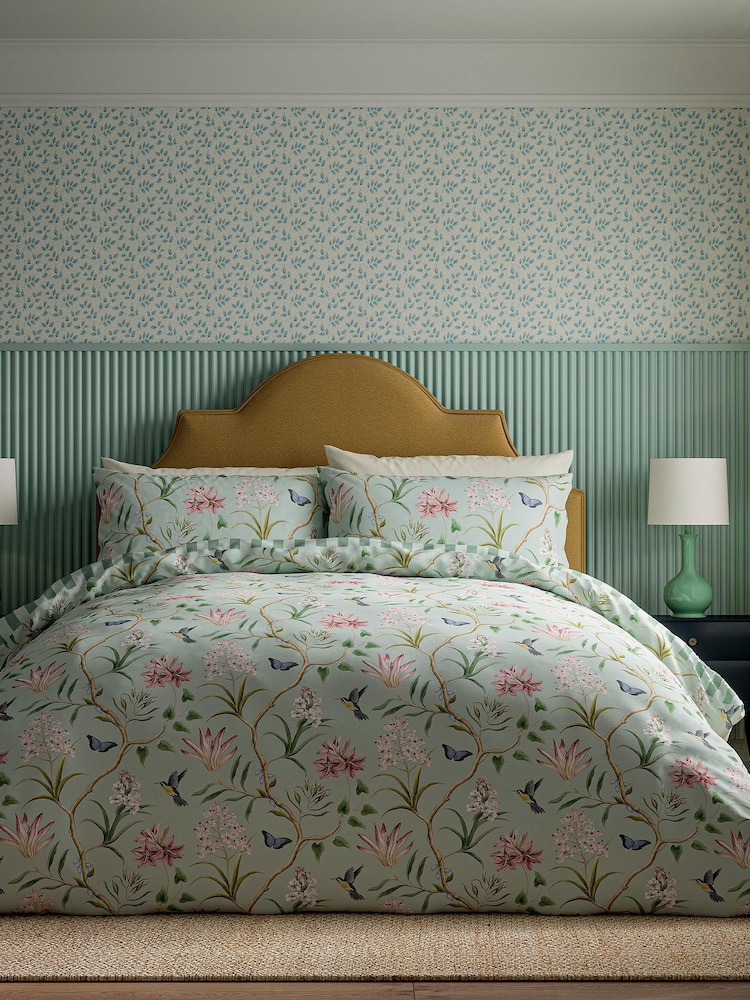 Sanderson Raspberry or Sea Breeze Clementine Cotton Duvet Cover & Pillowcase Set - Image 2 of 6