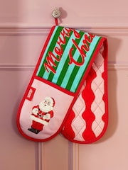 Eleanor Bowmer Red Christmas Santa Cotton Kitchen Double Oven Glove - Image 1 of 2