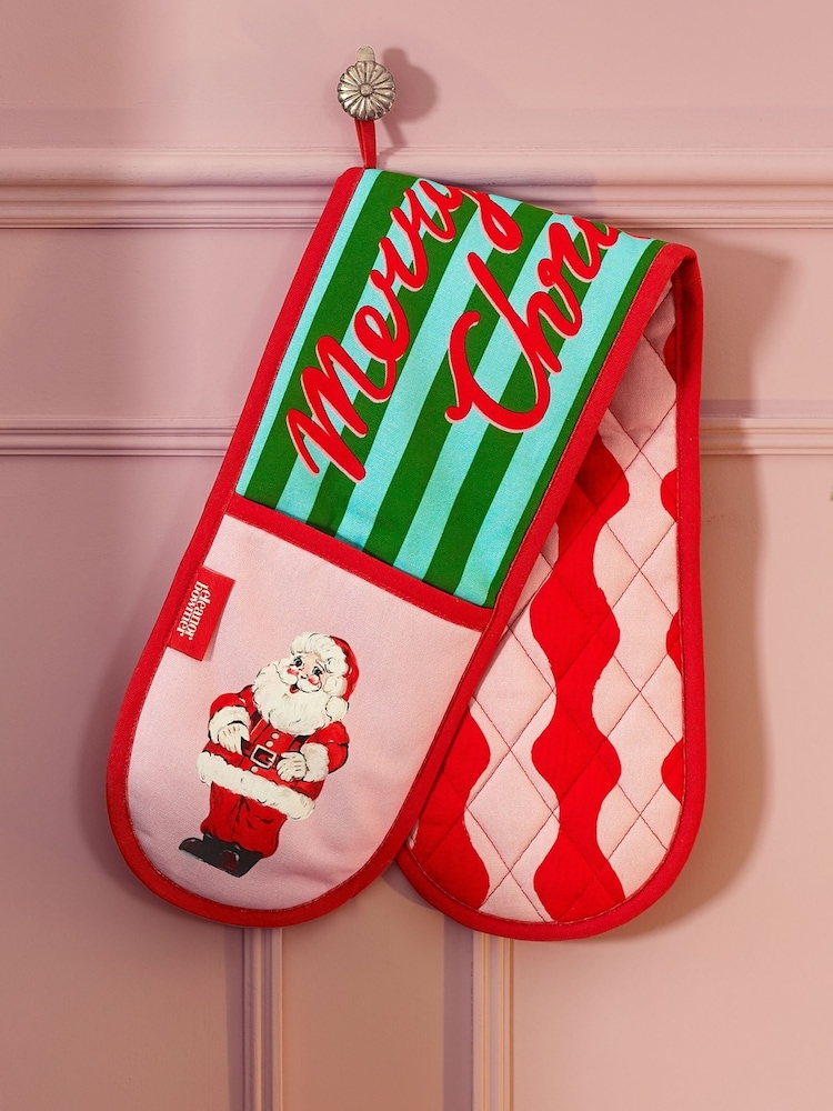 Eleanor Bowmer Red Christmas Santa Cotton Kitchen Double Oven Glove - Image 1 of 2 Eleanor Bowmer Red Christmas Santa Cotton Kitchen Double Oven Glove - Image 1 of 2