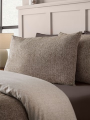 Catherine Lansfield Chocolate Herringbone Brushed Cotton Duvet Cover and Pillowcase Set - Image 1 of 5
