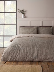 Catherine Lansfield Chocolate Herringbone Brushed Cotton Duvet Cover and Pillowcase Set - Image 3 of 5