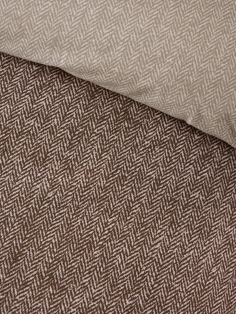 Catherine Lansfield Chocolate Herringbone Brushed Cotton Duvet Cover and Pillowcase Set - Image 5 of 5