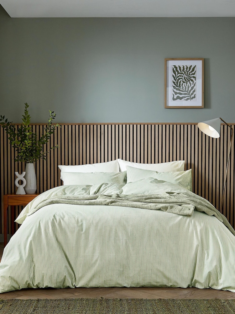 Helena Springfield Green Twill Stripe Cotton Rich Cover Set - Image 1 of 6 Helena Springfield Green Twill Stripe Cotton Rich Cover Set - Image 1 of 6