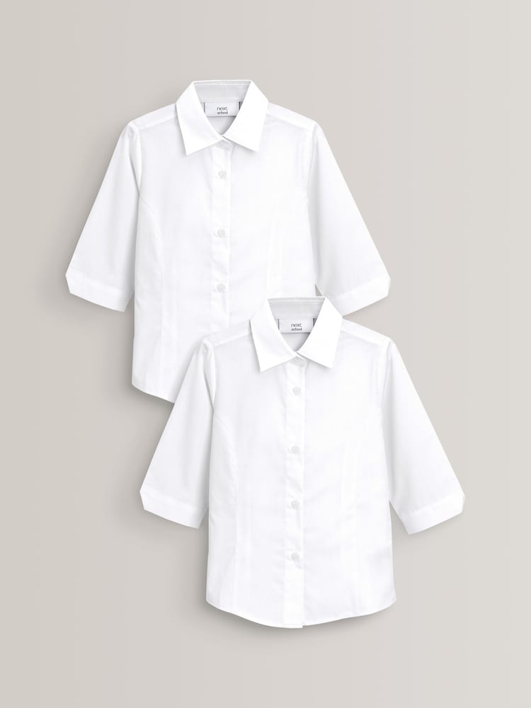 White Slim Fit 2 Pack Three Quarter Sleeve School Blouses (3-17yrs) - Image 1 of 4