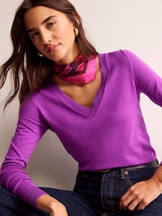Boden Purple V-Neck Catriona Cotton Jumper - Image 2 of 7