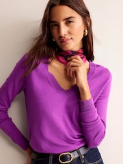 Boden Purple V-Neck Catriona Cotton Jumper - Image 5 of 7