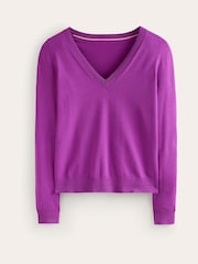 Boden Purple V-Neck Catriona Cotton Jumper - Image 6 of 7