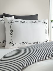 Catherine Lansfield Cream/Black Bow Embroidery Duvet Cover Set - Image 3 of 4