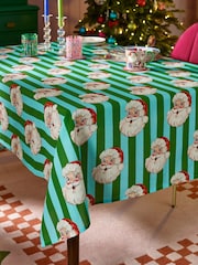 Catherine Lansfield Green Christmas Santa Cotton Table Cloth - Image 1 of 2