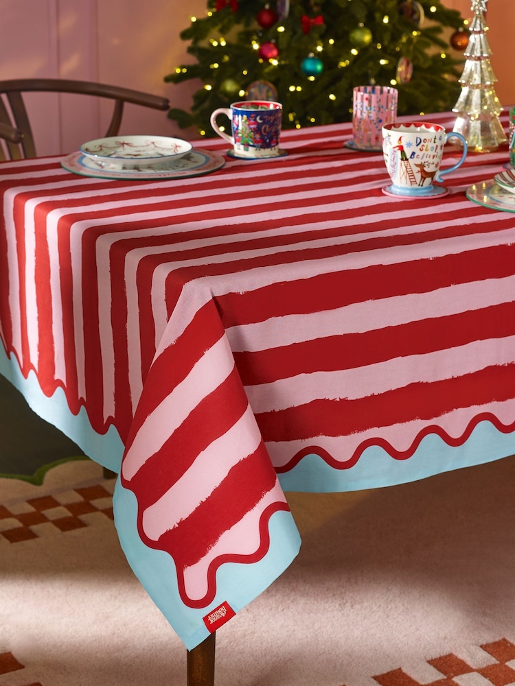 Eleanor Bowmer Red Christmas Santa Cotton Table Cloth - Image 1 of 2 Eleanor Bowmer Red Christmas Santa Cotton Table Cloth - Image 1 of 2