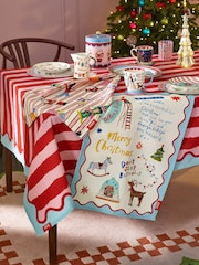 Eleanor Bowmer Red Christmas Santa Cotton Table Cloth - Image 2 of 2