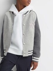 Reiss Soft Grey Belsize 3-9 yrs Cotton Blend Varsity Bomber Jacket - Image 1 of 6
