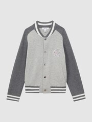 Reiss Soft Grey Belsize 3-9 yrs Cotton Blend Varsity Bomber Jacket - Image 2 of 6