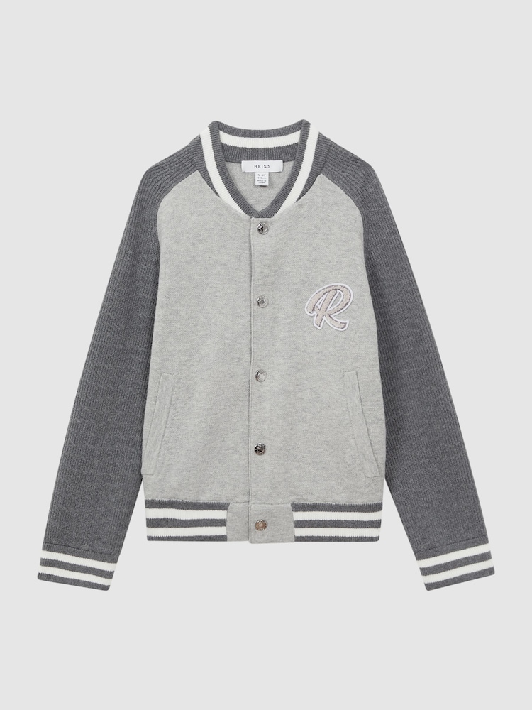 Reiss Soft Grey Belsize 3-9 yrs Cotton Blend Varsity Bomber Jacket - Image 2 of 6