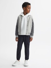 Reiss Soft Grey Belsize 3-9 yrs Cotton Blend Varsity Bomber Jacket - Image 3 of 6