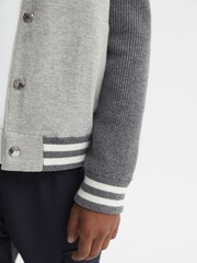 Reiss Soft Grey Belsize 3-9 yrs Cotton Blend Varsity Bomber Jacket - Image 4 of 6