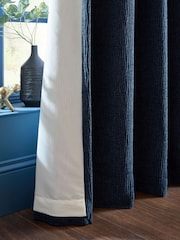 Catherine Lansfield Blue Crinkle Chenille Lined Eyelet Curtains - Image 3 of 4
