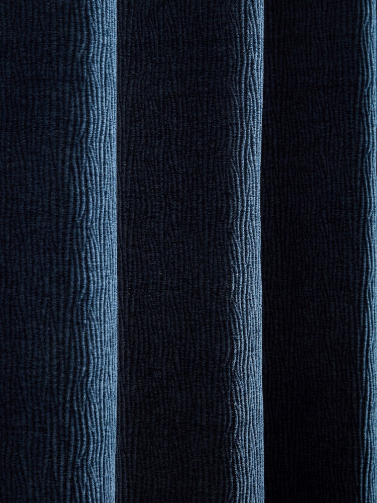 Catherine Lansfield Blue Crinkle Chenille Lined Eyelet Curtains - Image 4 of 4 Catherine Lansfield Blue Crinkle Chenille Lined Eyelet Curtains - Image 4 of 4