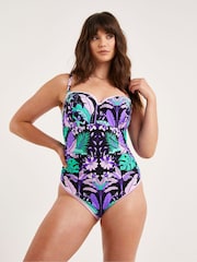 Figleaves Purple Frida Underwired Bandeau Swimsuit Longer Length - Image 1 of 4