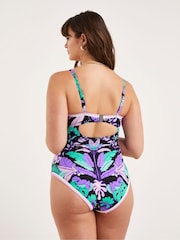 Figleaves Purple Frida Underwired Bandeau Swimsuit Longer Length - Image 2 of 4